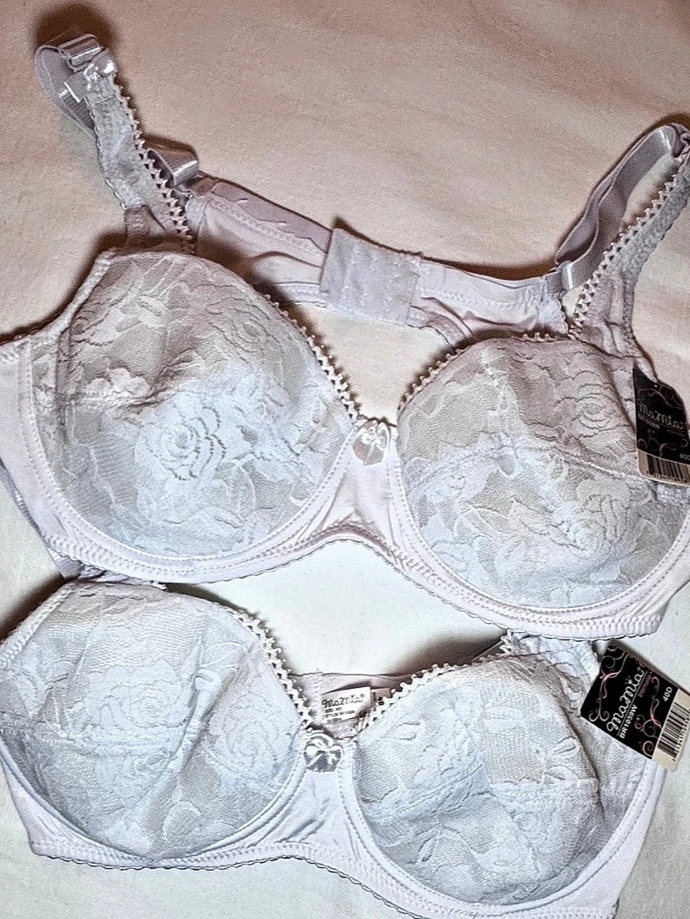 2 Marilyn Monroe BR1059W Floral Lace Bras 40D NWT